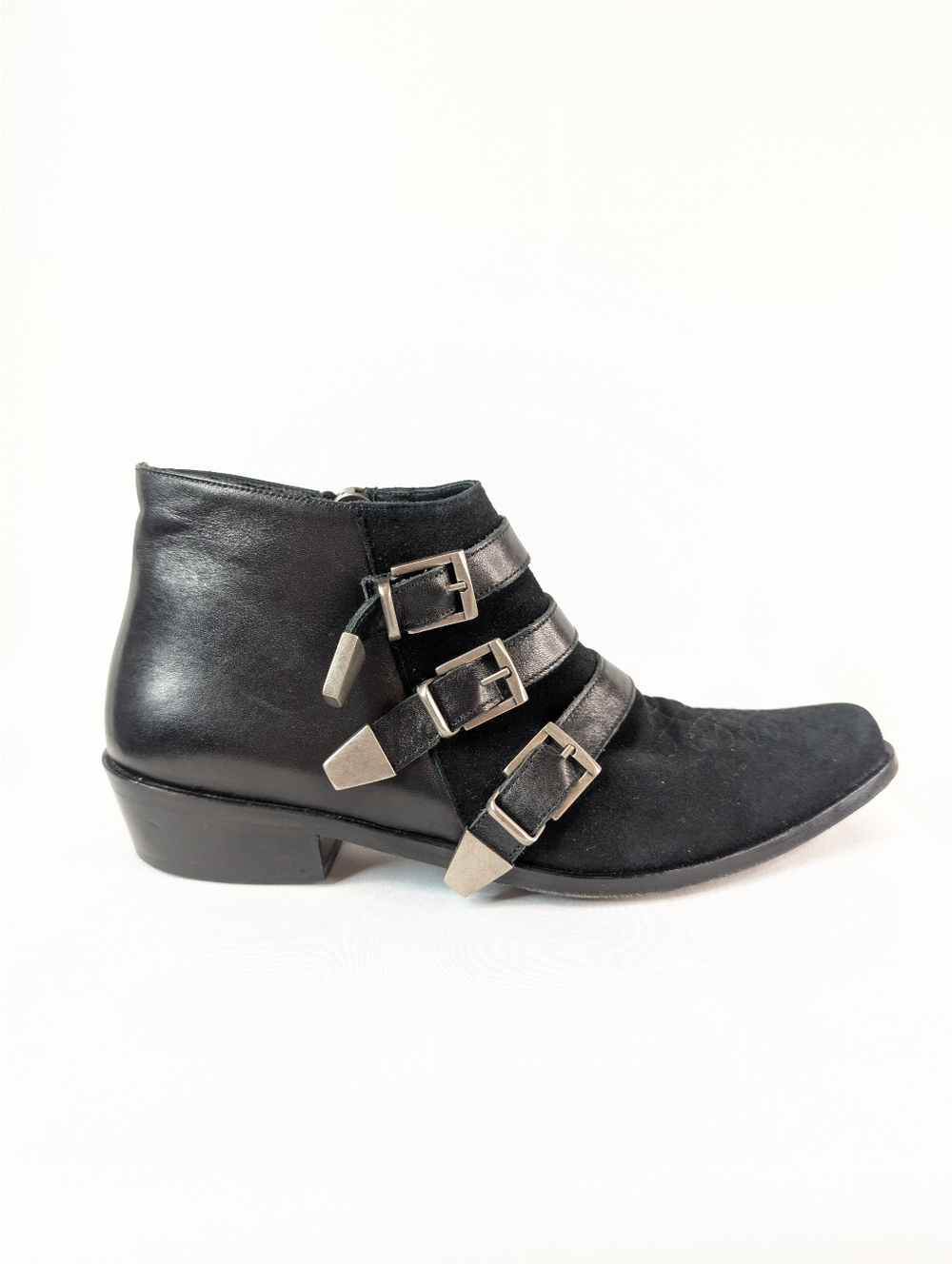 Anine Bing Charlie Boots Black Leather Suede Buckle 37 Western Booties